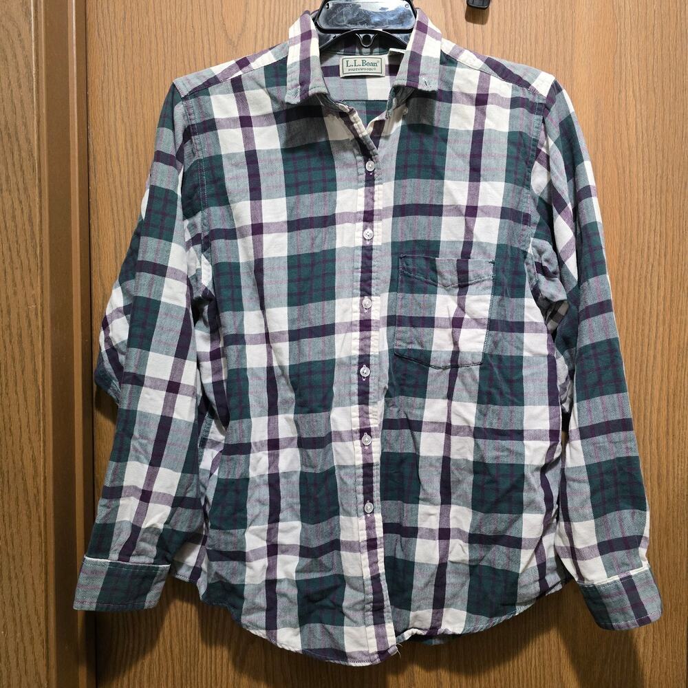 VTG 90s LL Bean Northwoods Lightweight Flannel Womens M Plaid Green Purple USA